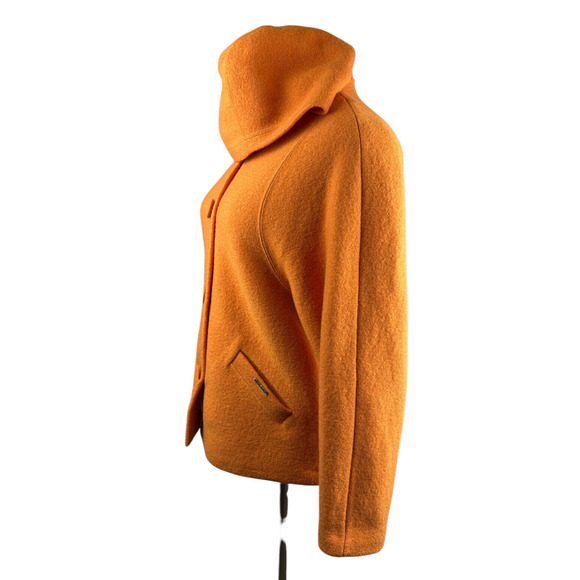 Geiger Austria Boiled Wool Coat Cardigan Jacket Hooded Button Orange Size 36 - Picture 7 of 16